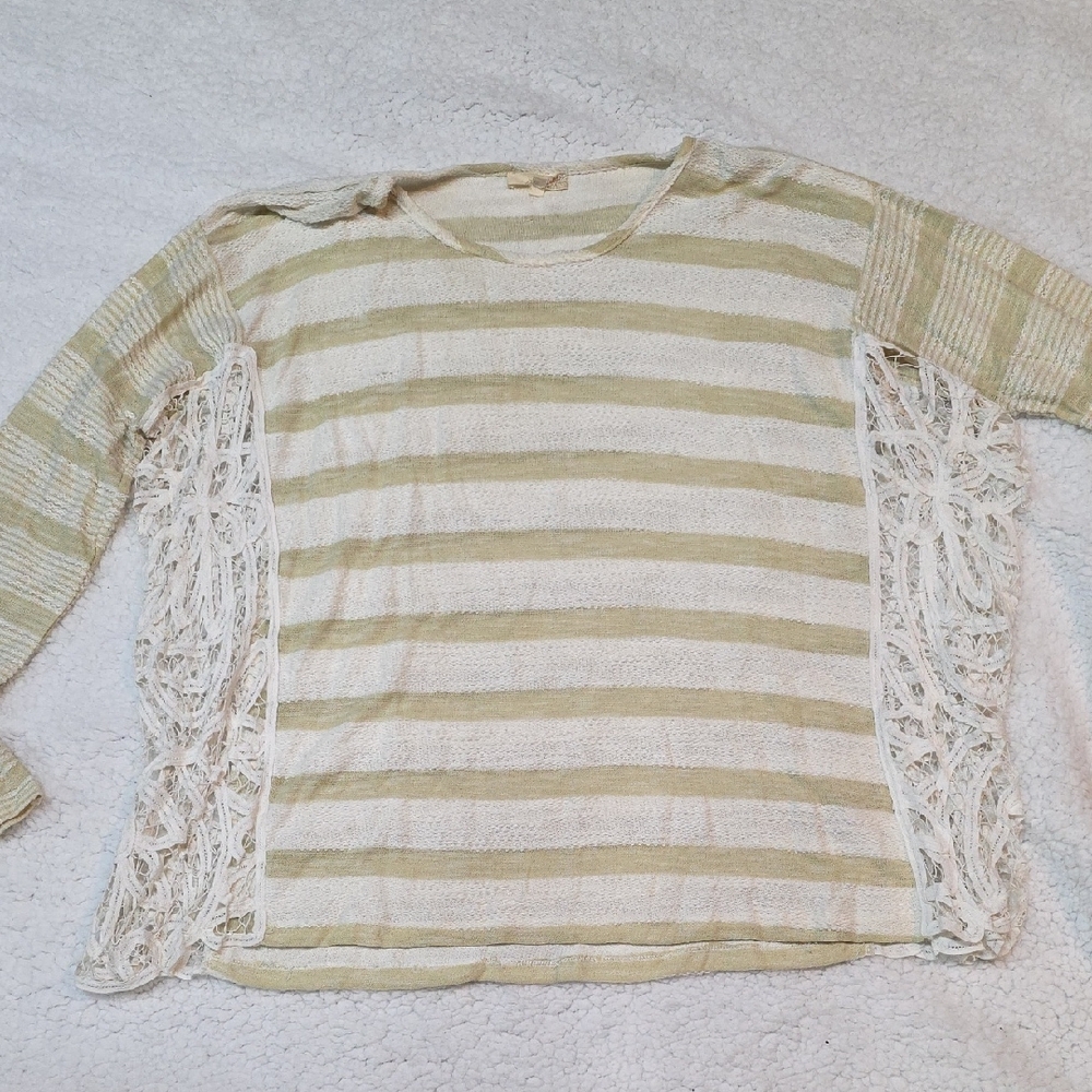 Mystree Striped Lace Accent Top